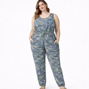 Sleeveless Utility Jumpsuit Romper Camo Camouflage Plus Size 2XL 2X